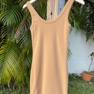 Beige ribbed bodycon dress